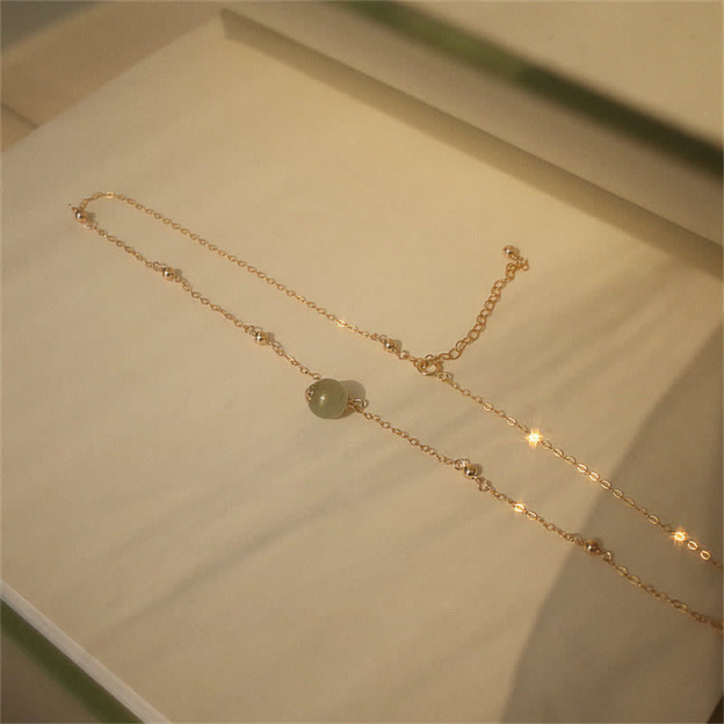 14k Gold Plated Hetian Jade Luck Beaded Necklace Pendant (Extra 35% Off | USE CODE: FS35)