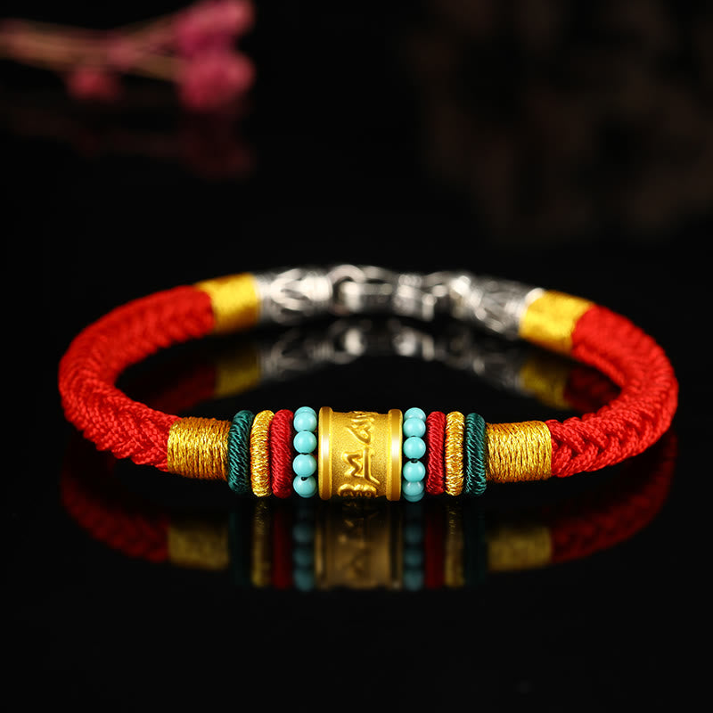 Tibet 999 Gold Om Mani Padme Hum Handmade Eight Thread Peace Knot Luck Bracelet