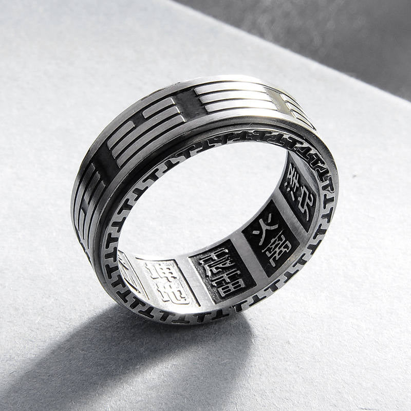 Rotatable Bagua Yin Yang Titanium Steel Balance Spinner Ring