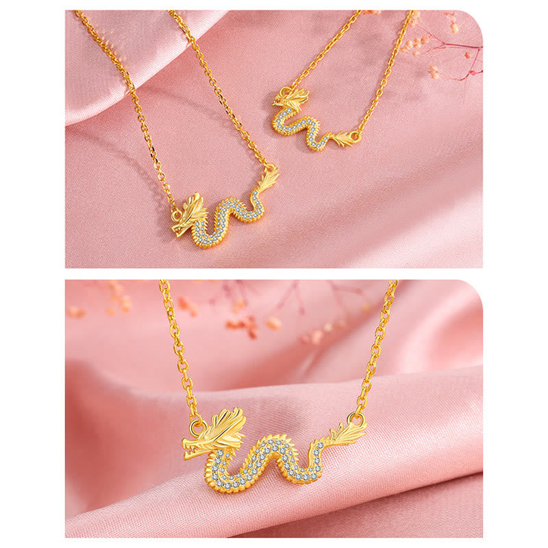 925 Sterling Silver Year Of The Dragon Auspicious Golden Dragon Luck Chain Necklace Pendant