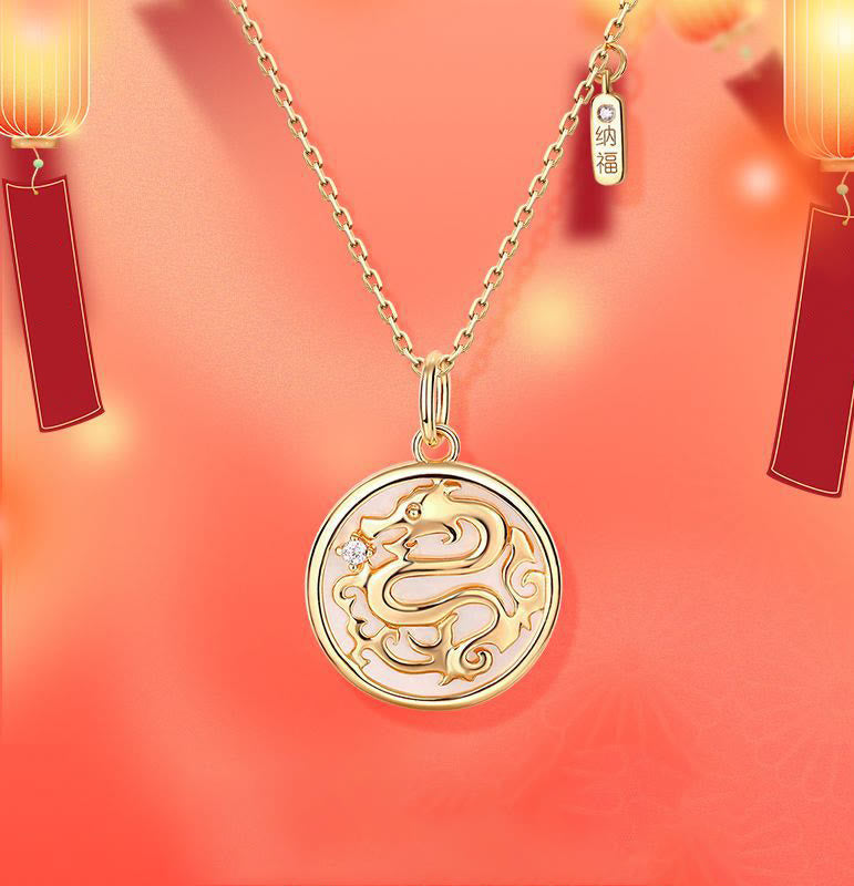 ❗❗❗A Flash Sale- 925 Sterling Silver Tridacna Stone Year of the Dragon Fu Character Luck Strength Necklace Pendant