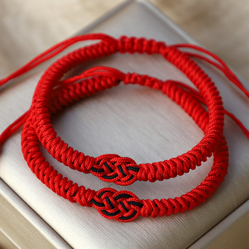 Handmade Tibetan Endless Knot Red String Bracelet Set for Couples, 2Pcs
