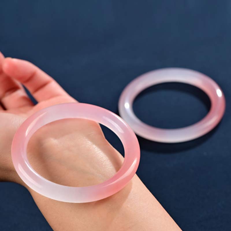 Natural Rose Quartz Solid Bangle Bracelet in Flat or Round Style