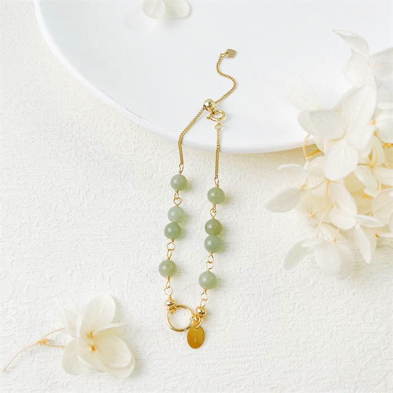 Unique Natural Hetian Jade 14K Gold filled Luck Beaded Bracelet