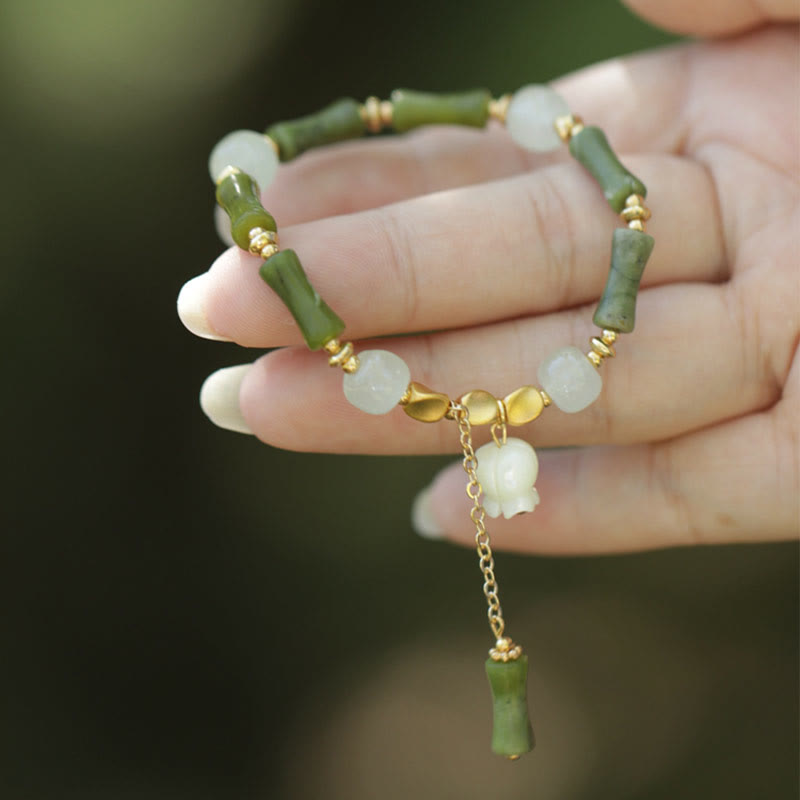 Green Bamboo Jade Lily of the Valley Wealth Bracelet