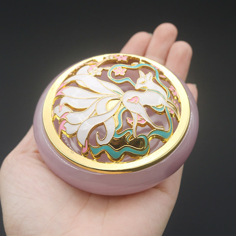 Handcrafted Liuli Crystal Nine-Tailed Fox Meditation Incense Burner