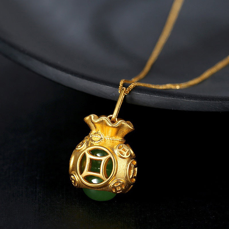 Auspicious Feng Shui Money Bag Jade Pendant Necklace