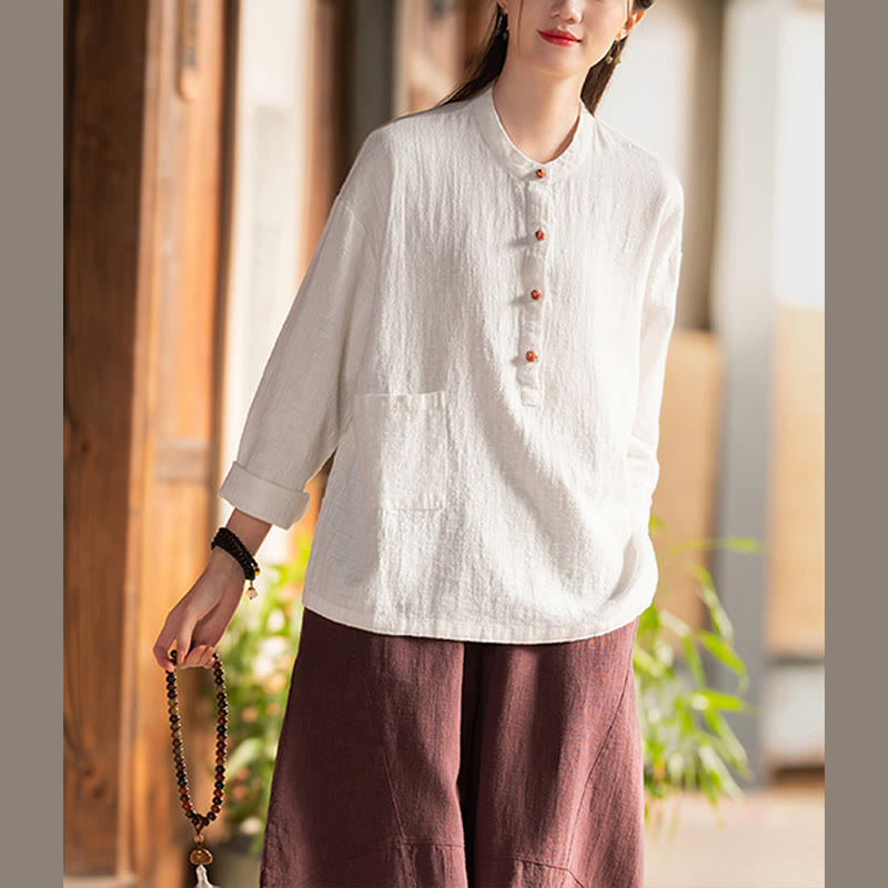 Solid Color Loose Button Blouse Long Sleeve Shirt Top