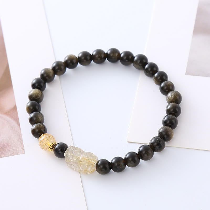 Natural Gold Sheen Obsidian PiXiu Wealth Protection Bracelet
