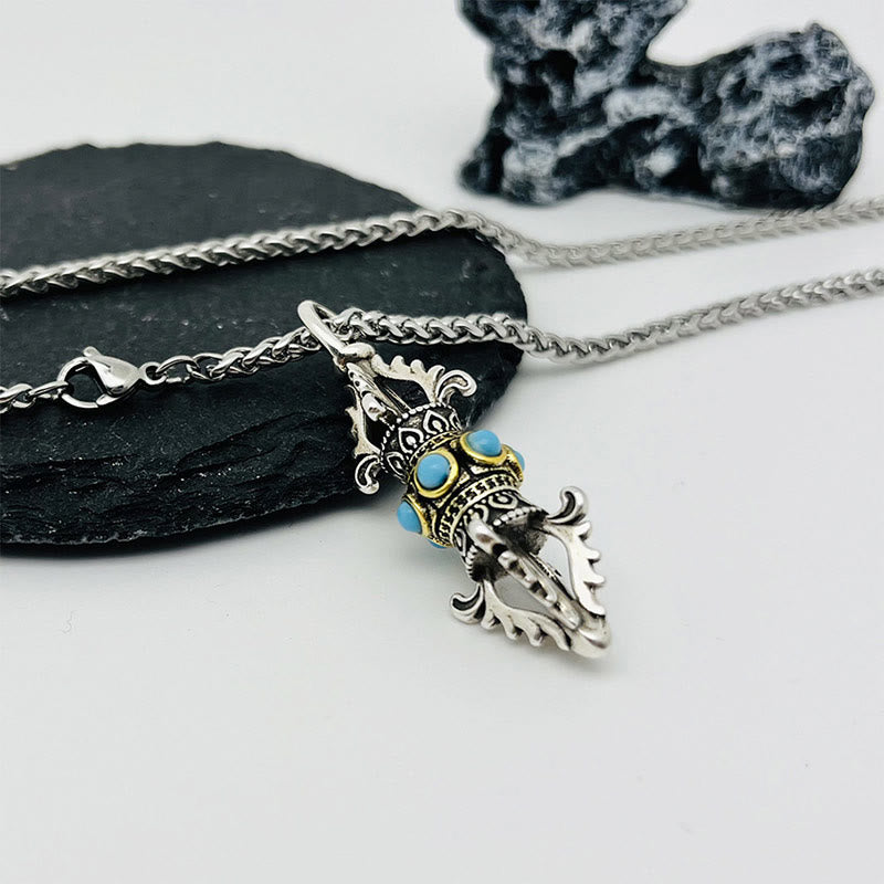 Tibet Vajra Dorje Pattern Copper Luck Wealth Metal Necklace Pendant