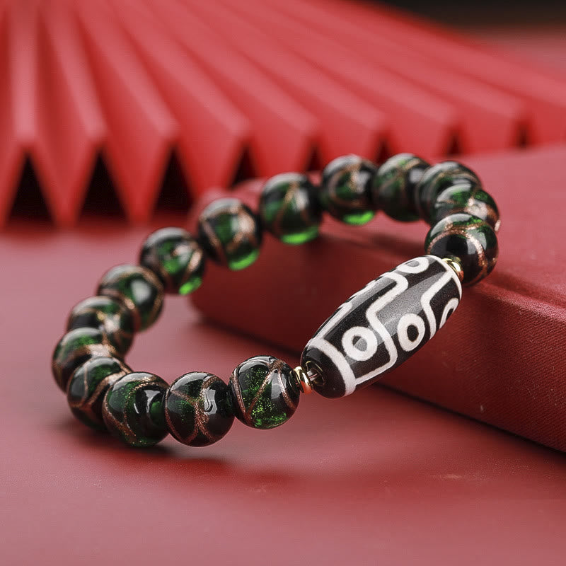 Hand-Finished Tibetan Style Dzi Bead and Vibrant Liuli Glass Beaded Bracelet
