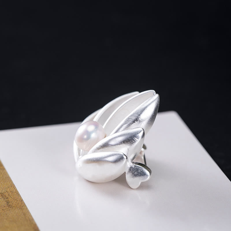 925 Sterling Silver Lotus Flower Pearl New Beginning Brooch