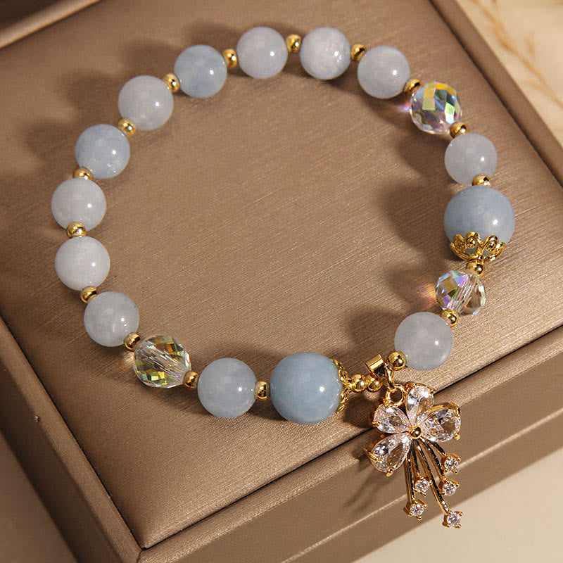 Sparkling Zircon Butterfly Aquamarine and Rose Quartz Gemstone Bracelet