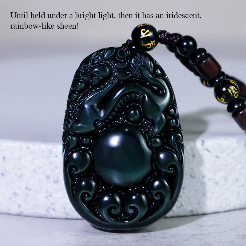 Tibetan Positive Rainbow Obsidian PiXiu Necklace