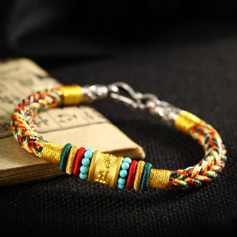 Tibet 999 Gold Om Mani Padme Hum Handmade Eight Thread Peace Knot Luck Bracelet