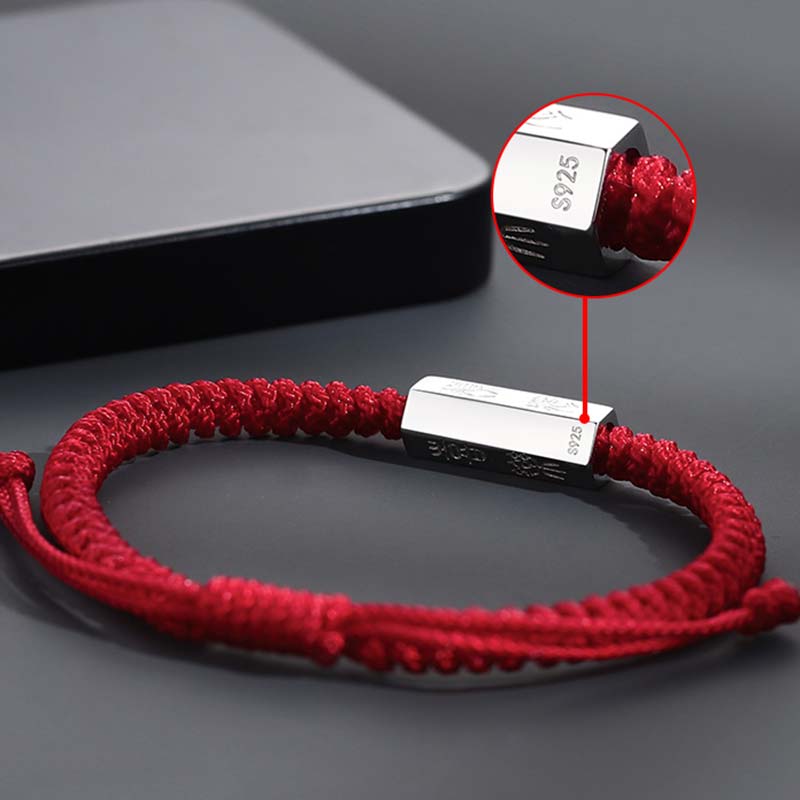 Custom Letter Engraving 925 Sterling Silver Braided Red String Bracelet