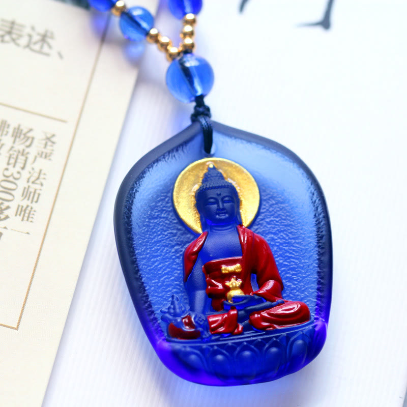 Tibet Medicine Buddha Liuli Crystal Compassion Necklace Pendant