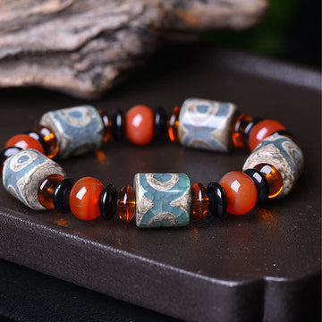 Tibetan Three-eyed Dzi Bead Agate Protection Happiness Bracelet
