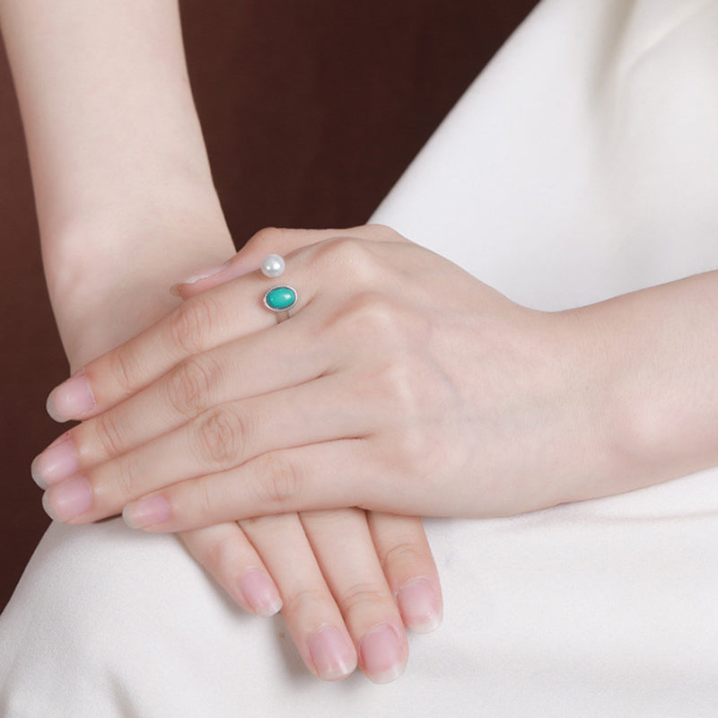 925 Sterling Silver Pearl Turquoise Healing Wisdom Necklace Pendant Ring Earrings