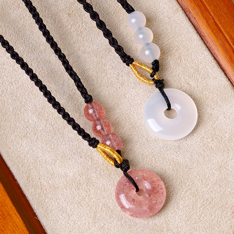 Strawberry Quartz Chalcedony Peace Buckle Healing Necklace Pendant