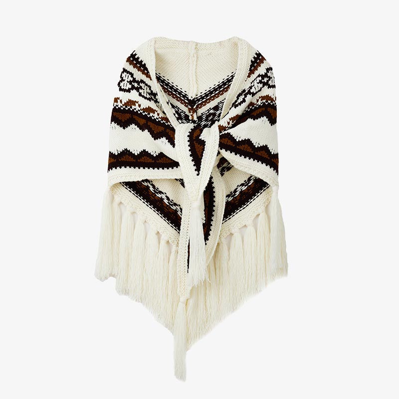 Tibetan Triangular Shawl Striped Tassels Winter Cozy Travel Scarf Wrap