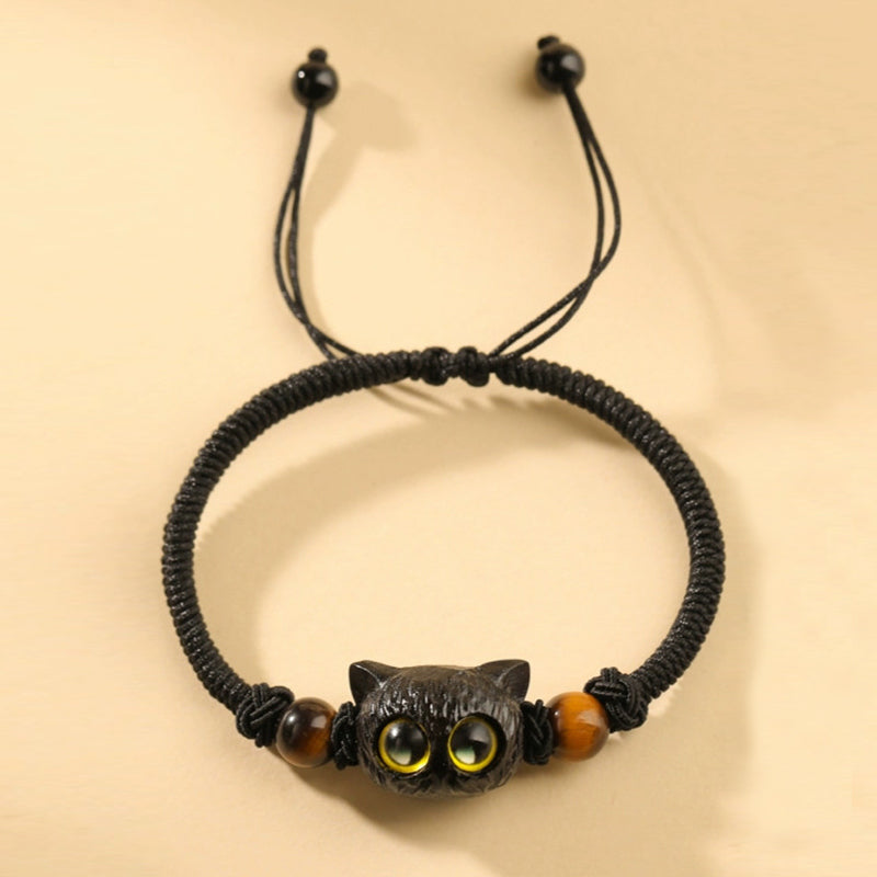 Cute Ebony Wood Cat Head Pattern Peace Bracelet