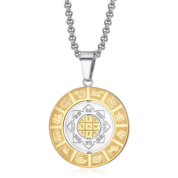 Chinese Zodiac Nine Palaces Eight Diagrams Bagua Amulet Harmony Necklace Rotatable Pendant