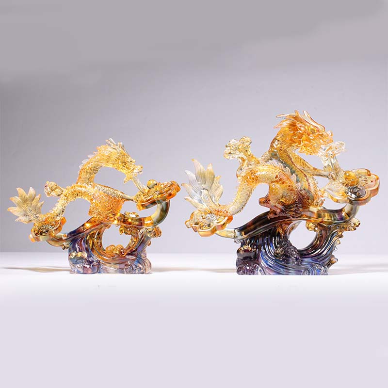 Year of the Dragon Handmade Ruyi Handle Liuli Crystal Art Piece Protection Home Office Decoration