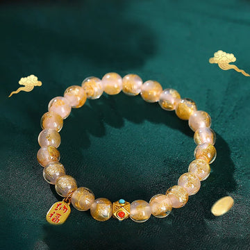 Vibrant Liuli Glass Bead Bracelet with Fu Prosperity Charm