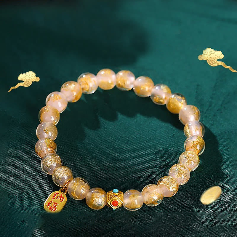 Vibrant Liuli Glass Bead Bracelet with Fu Prosperity Charm