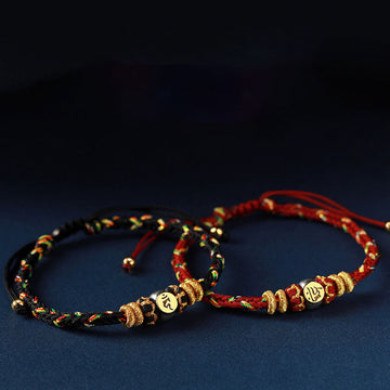 Hand-Braided Red String Sterling Silver Zodiac Guardian Buddha Bracelet