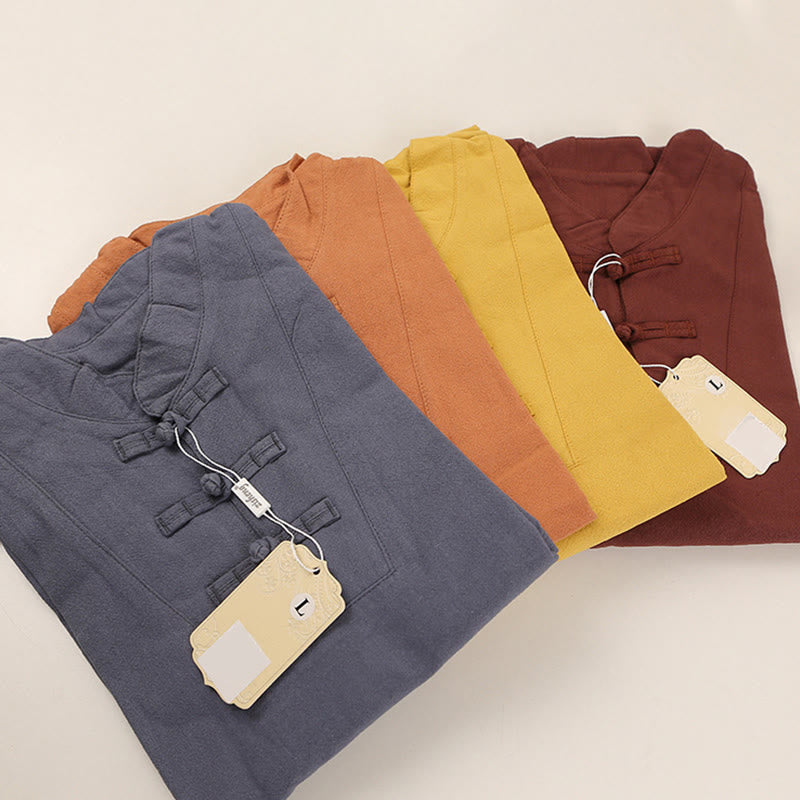 2Pcs Men's Short Sleeve Shirt Top T-Shirt Pants Meditation Zen Tai Chi Cotton Linen Clothing Set