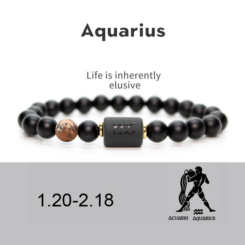 Black Onyx, Tiger Eye, Imperial Jasper & Turquoise Adjustable Zodiac Sign Beaded Bracelet