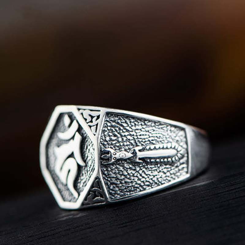 925 Sterling Silver Sanskrit Design Carved Protection Adjustable Ring