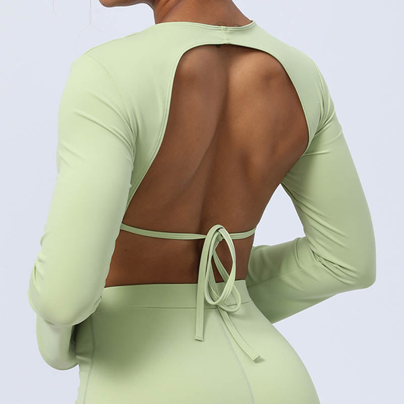 Long Sleeve Backless Strap Top Bra Flare Pants Fitness Yoga Outfit
