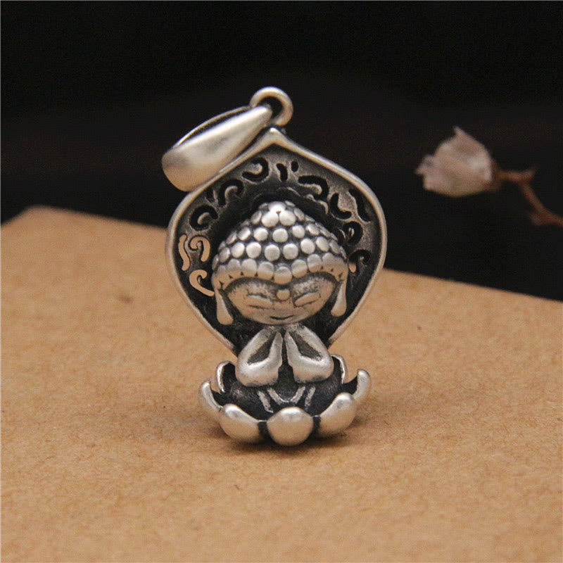 999 Sterling Silver Meditation Buddha Lotus Serenity Necklace Pendant