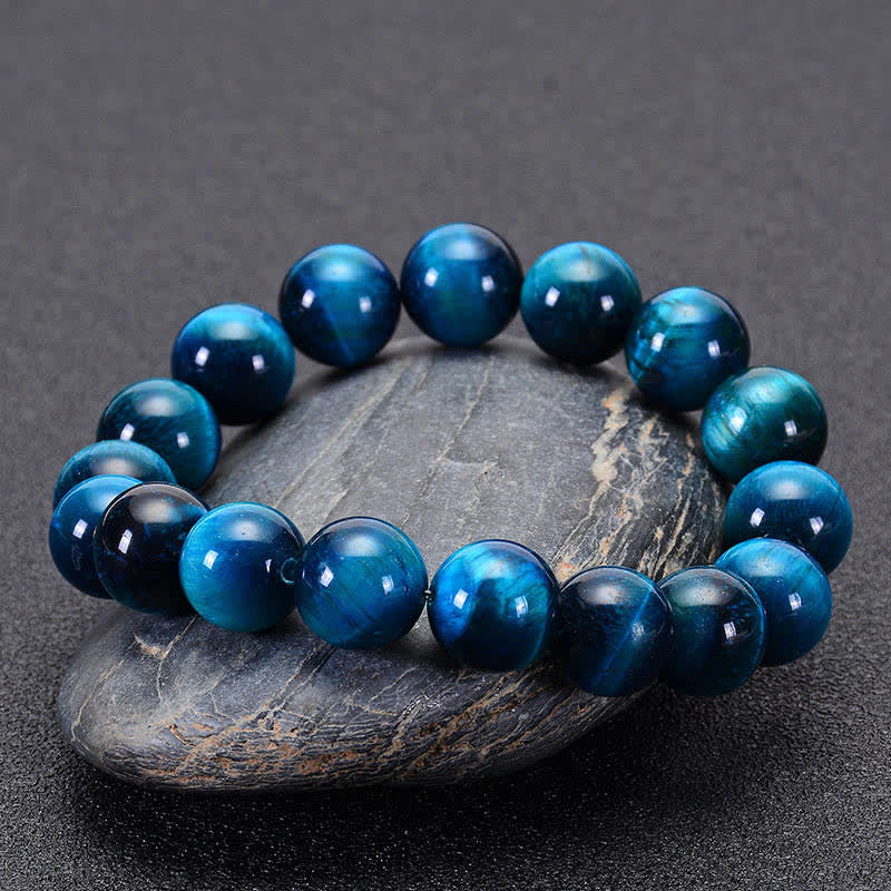 Natural Blue Tiger Eye Beaded Gemstone Bracelet