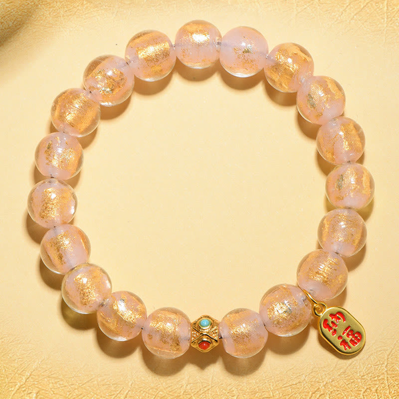 Vibrant Liuli Glass Bead Bracelet with Fu Prosperity Charm