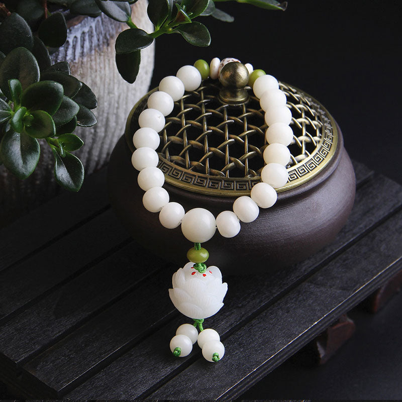 Lotus Natural White Bodhi Seed Luck Bracelet