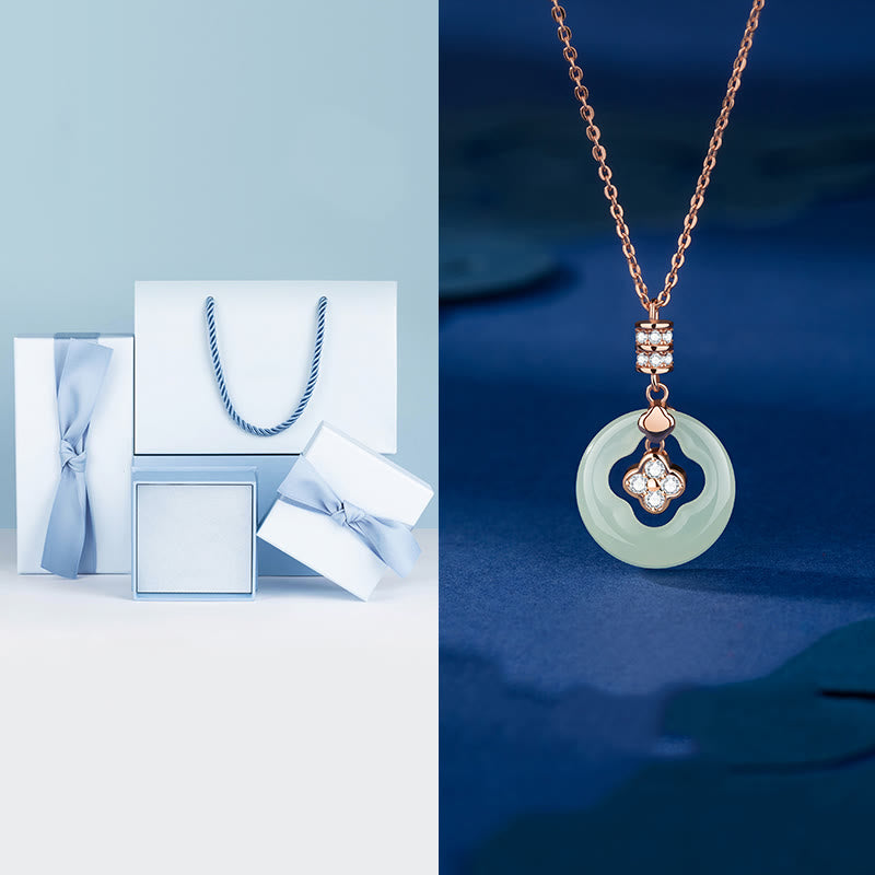 925 Sterling Silver Natural Hetian Jade Lucky Four Leaf Clover Zircon Necklace Pendant With Gift Box