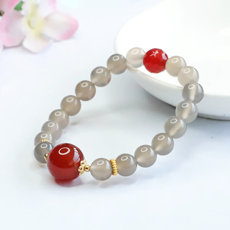 Natural Gray Chalcedony Red Agate Harmony Bracelet