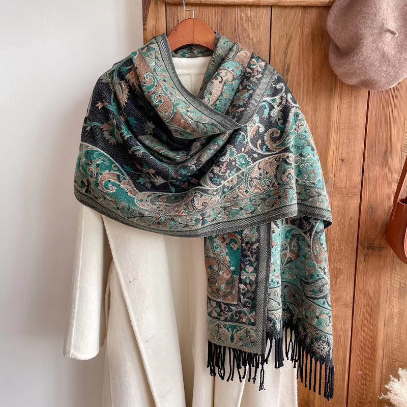 Tibetan Flower Branch Tassel Shawl Cozy Travel Scarf Wrap