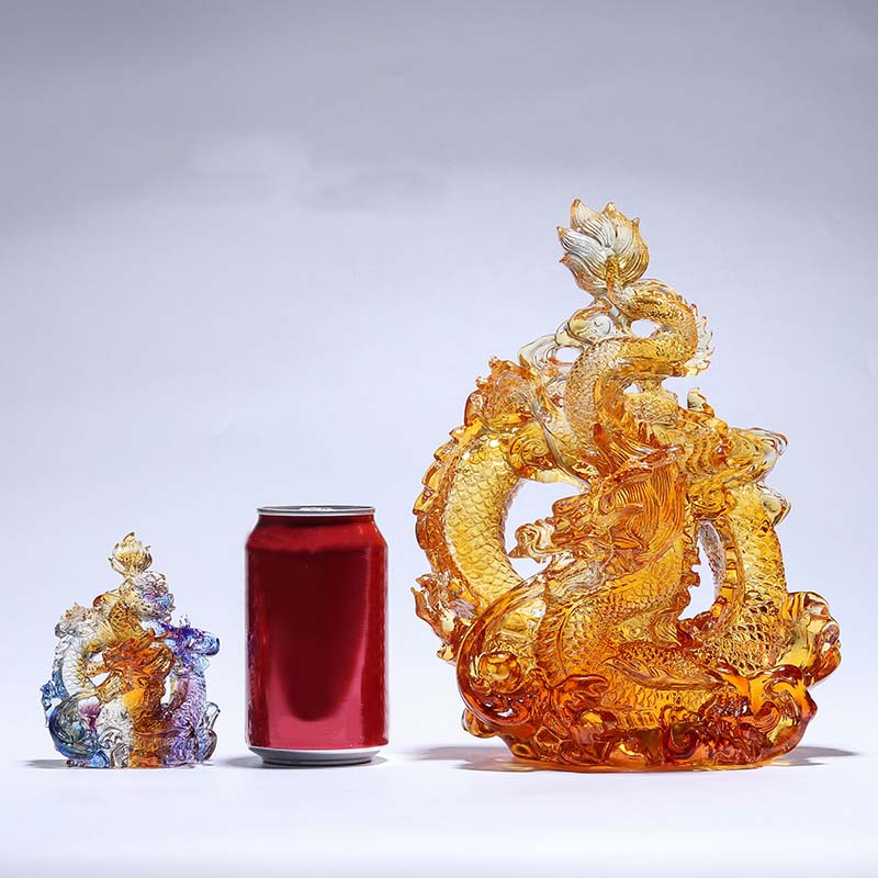 Year of the Dragon Handmade Liuli Crystal Art Piece Protection Home Office Decoration With Base