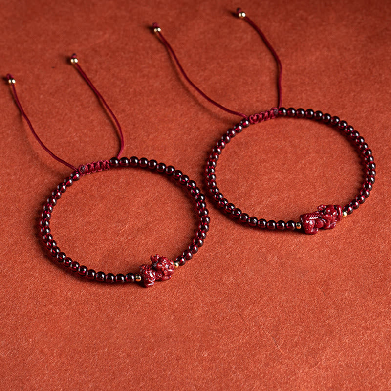 Garnet Cinnabar PiXiu Blessing Calm String Bracelet