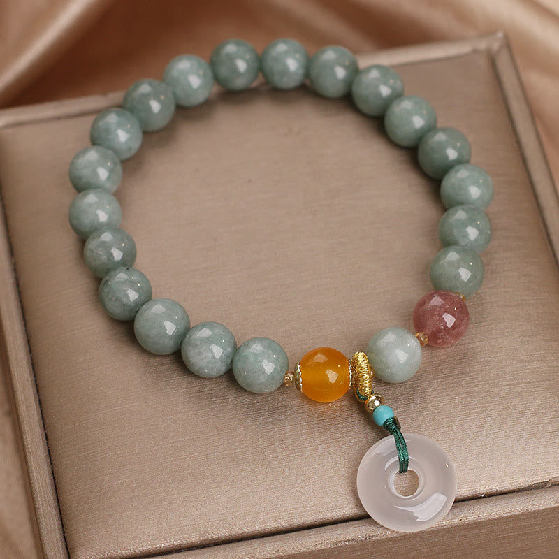 Natural Jade Strawberry Quartz Bead Peace Buckle Prosperity Bracelet