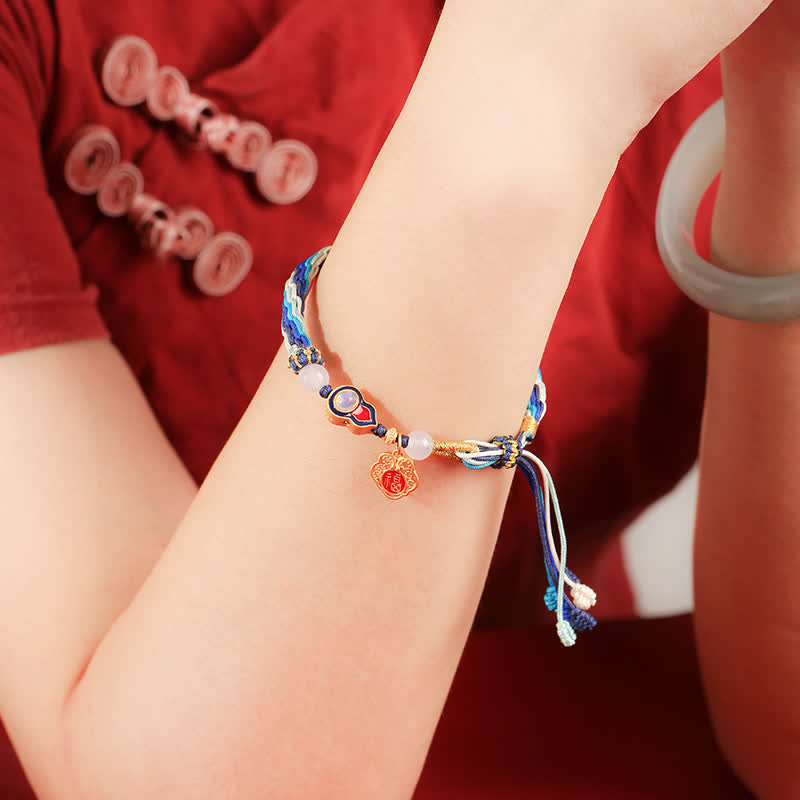 Handmade 925 Sterling Silver Wu Lou Endless Knot Hand-Woven Red String Bracelet