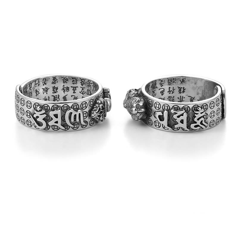 990 Sterling Silver Tibetan Heart Sutra & Om Mani Padme Hum Engraved Mantra Ring