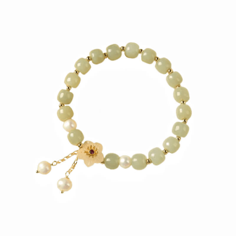 Handcrafted Hetian Jade and Pearl Flower Bracelet for Emotional Balance