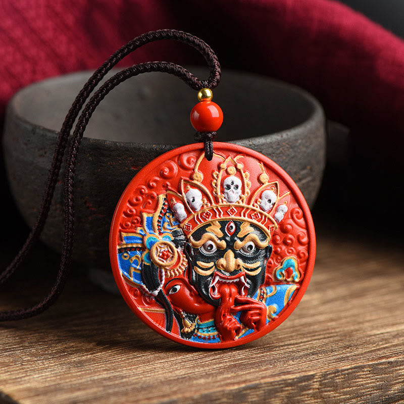 Zakiram Goddess of Wealth Painted Cinnabar Blessing Necklace Pendant