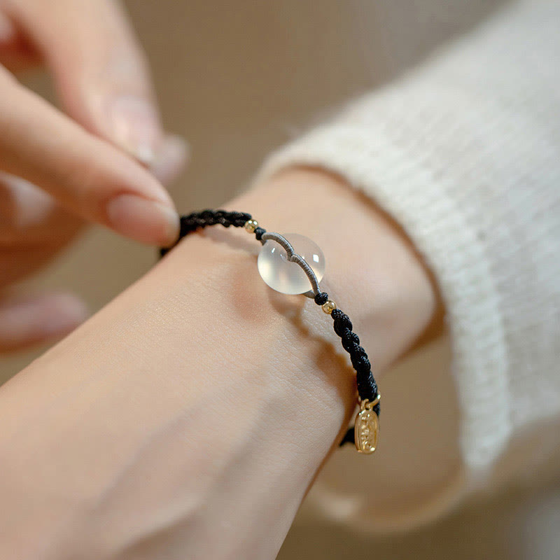 Minimalist Chalcedony Round Ping An Kou Peace Buckle Braided String Bracelet